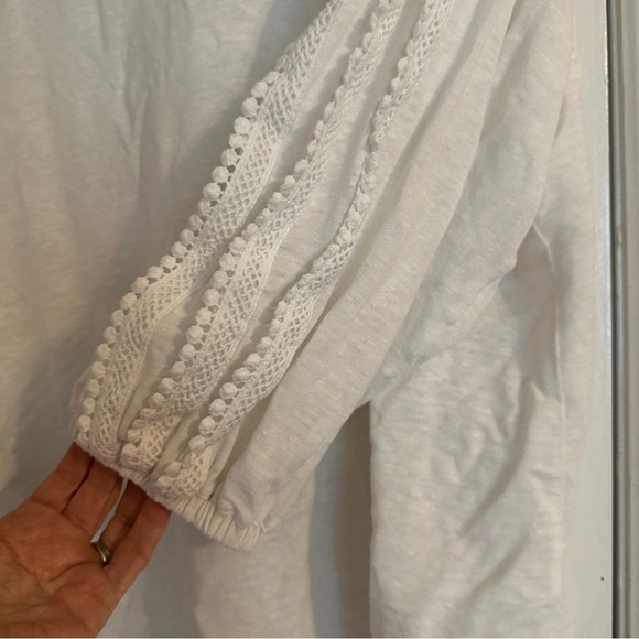 Chico’s Linen 3/4 button down collared crochet lace detail women size 3 - Picture 2 of 11